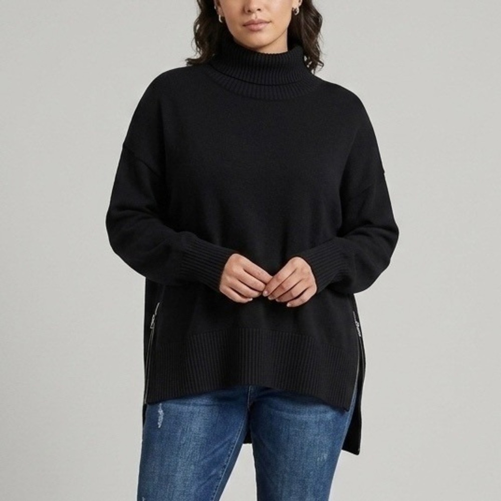 Varley Barker High Neck Sweatshirt Black DoubleSoft Side Zip Pullover Medium